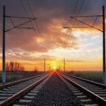 24261290 – railroad at a dramatic sunset